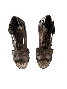 GUESS Vintage Brown Snake-Print Strappy Heels- WOMENS Size 5.5